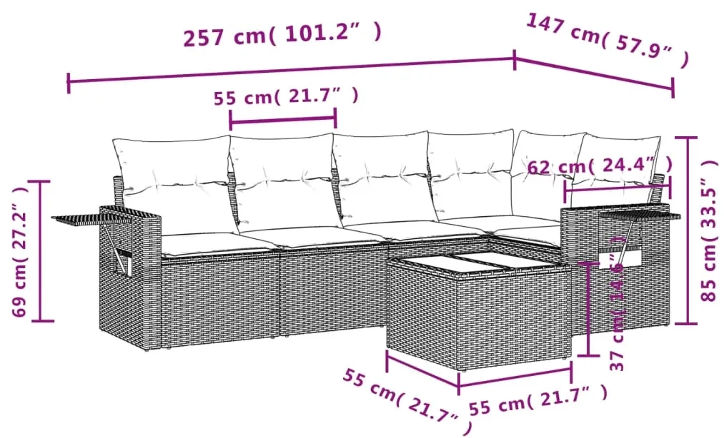 Set divano da giardino 6 pz con cuscini beige in polyrattan
