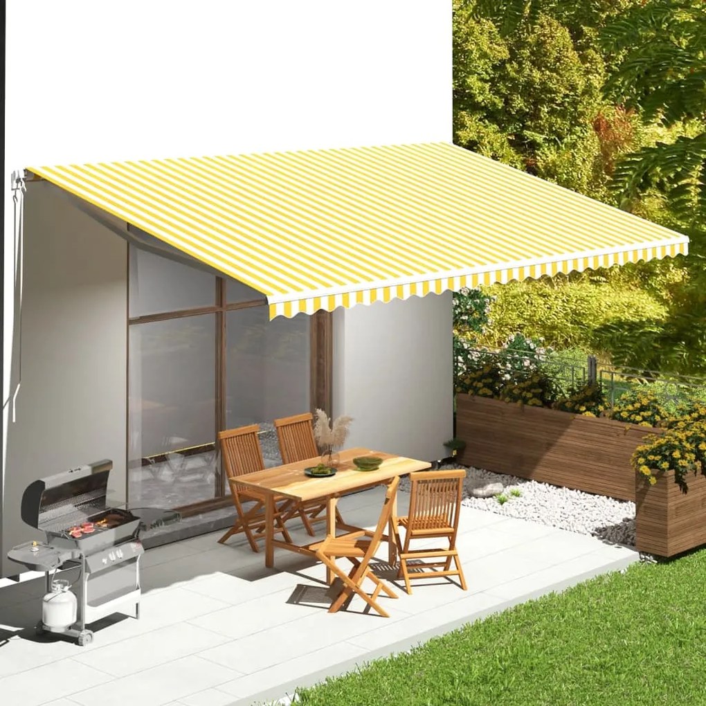 Tessuto Di Ricambio Per Tenda Da Sole Giallo E Bianco 6x3,5 M /