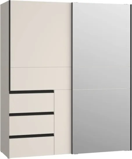 Armadio Guardaroba Scorrevole Con Specchio 170x60x200 Cm 3 Cassetti Winn Sabbia