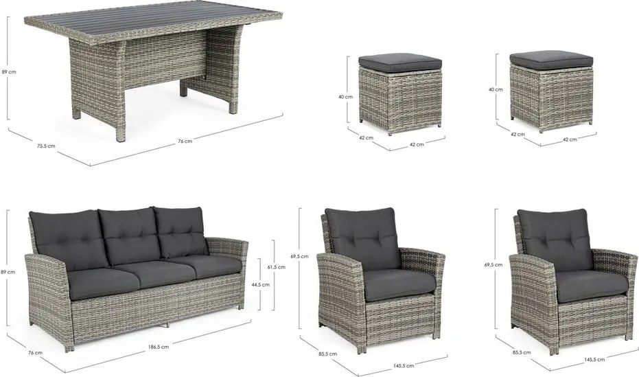 Set di mobili da giardino grigio in rattan artificiale per 6 persone Ariel – Bizzotto