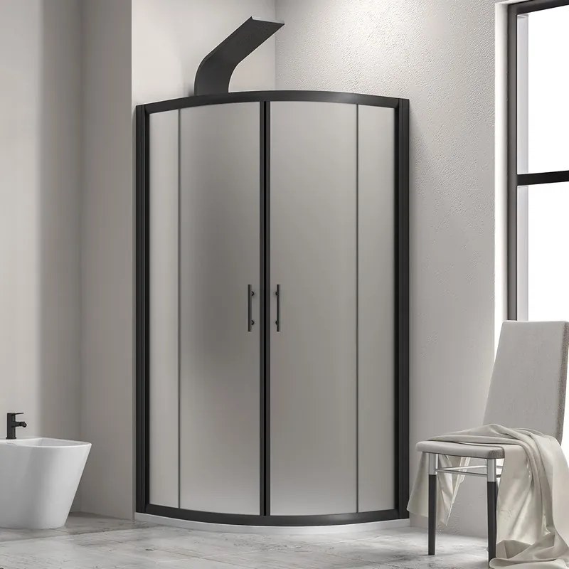 Box doccia semicircolare 90x90 telaio nero vetro satinato | KF2000BS - KAMALU
