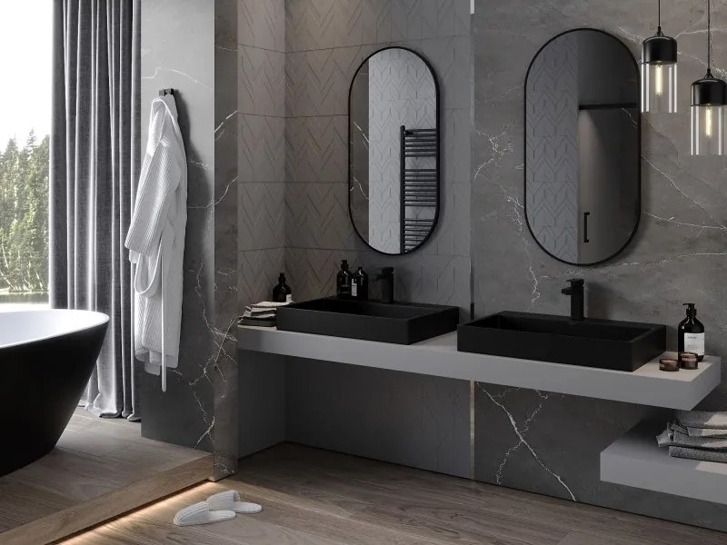 Mexen Loft specchio da bagno ovale 100 x 50 cm, cornice nera - 9851-100-050-000-70