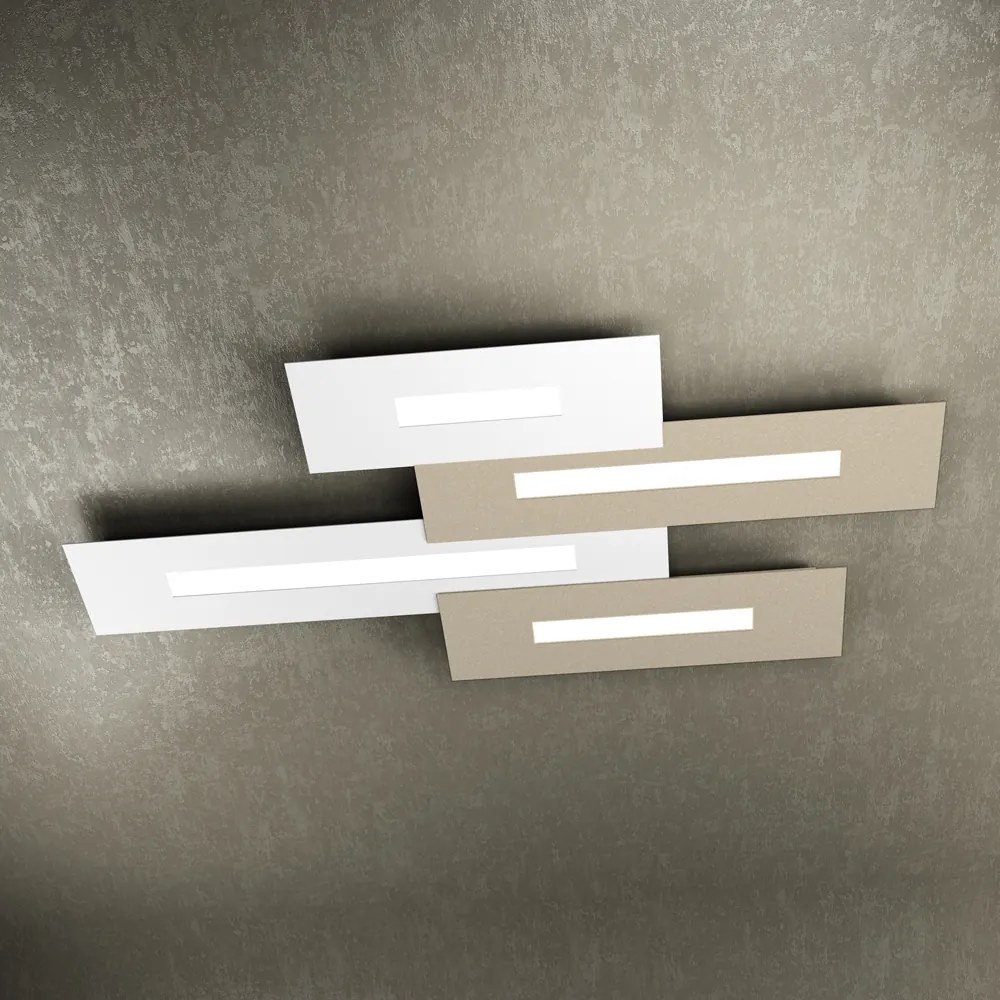 Plafoniera Moderna Rett. 3 Moduli Wally Metallo Bianco Sabbia 4 Luci 2G11 102Cm