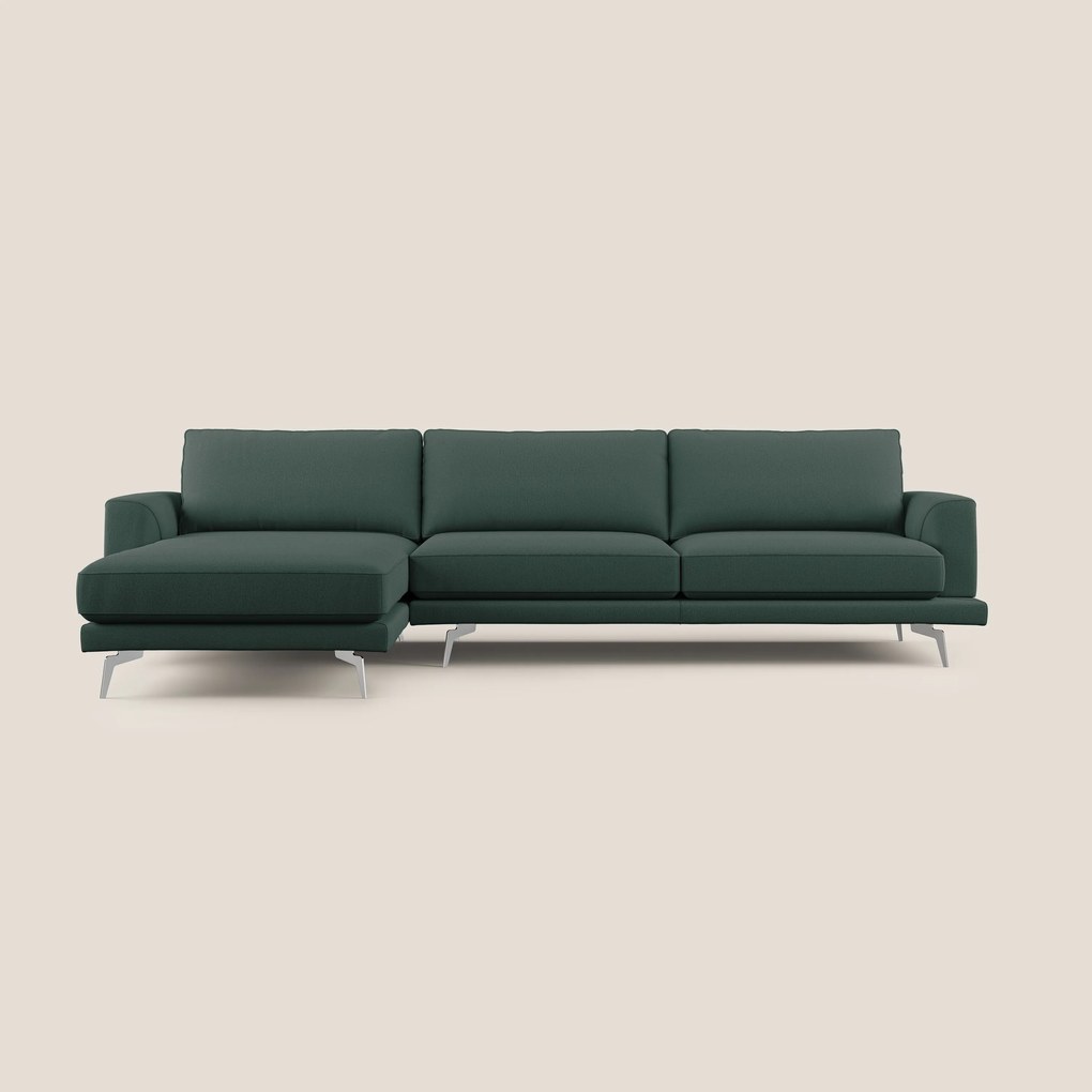 Dorian divano moderno angolare con penisola in tessuto morbido antimacchia T05 collezione Autunno verde 268 cm Destro