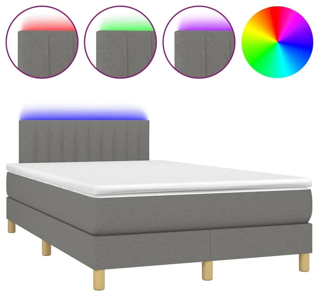 Letto a Molle Materasso e LED Grigio Scuro 120x190cm in Tessuto