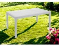 Tavolo da esterno Imola, Tavolo fisso rettangolare, Tavolo da giardino multiuso effetto rattan, 100% Made in Italy, Cm 138x78h72, Bianco