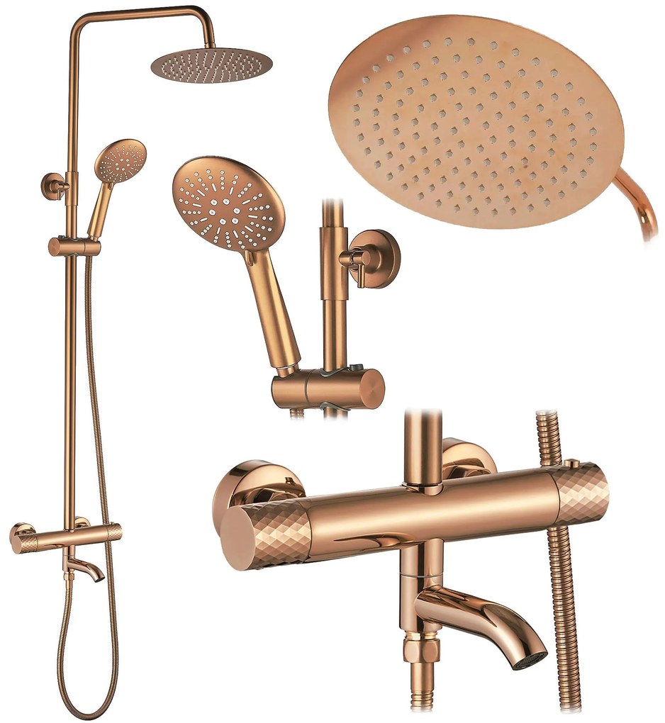 Set Doccia da incasso con Termostatato Lungo Diamond Copper