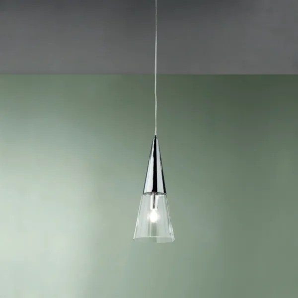 Lampada a sospensione TRENTO 15 cm con diffusore in vetro soffiato Cromo