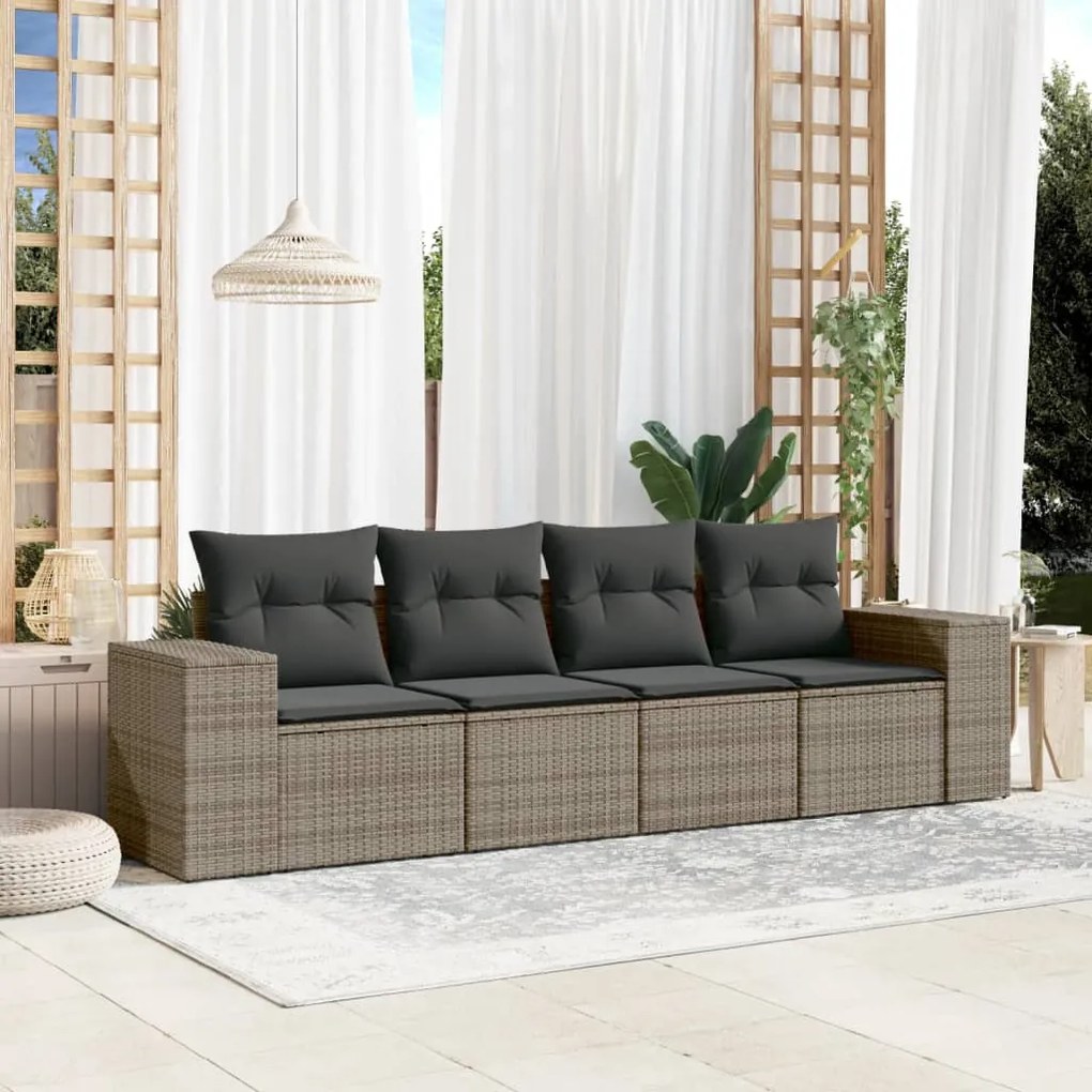 Set divani da giardino 4 pz con cuscini in polyrattan grigio