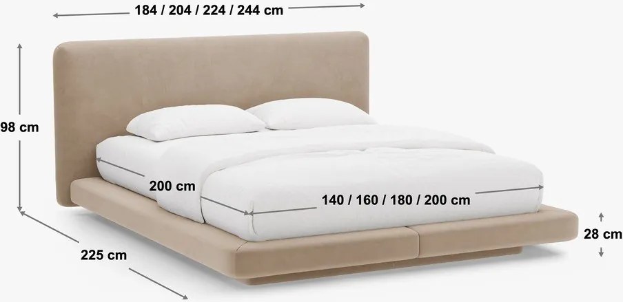 Letto matrimoniale imbottito verde 200x200 cm Linea – Micadoni