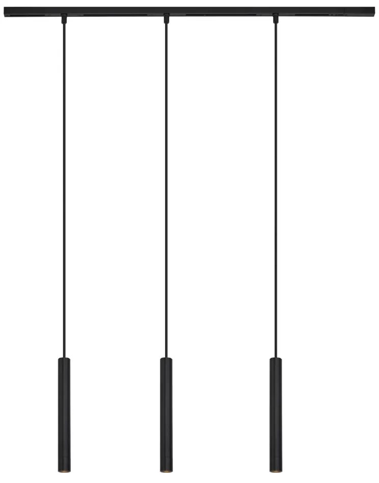 Sistema di illuminazione a binario moderno con 3 faretti a sospensione neri monofase - Slimline Keno