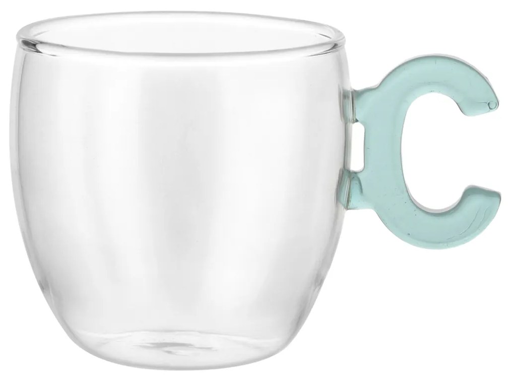 Tazzina caffè lettera C verde petrolio in vetro borosilicato, 150 ml