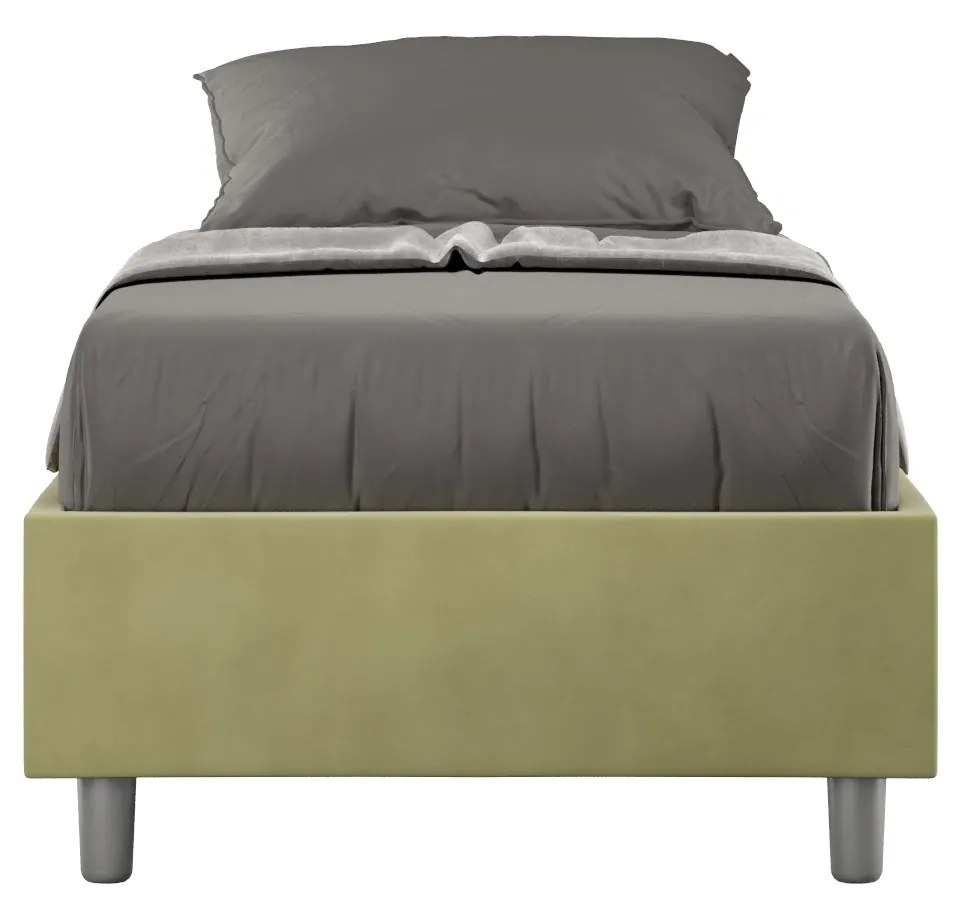 Letto singolo 80x200 imbottito senza testiera, con rete o contenitore, Tè Verde / Contenitore