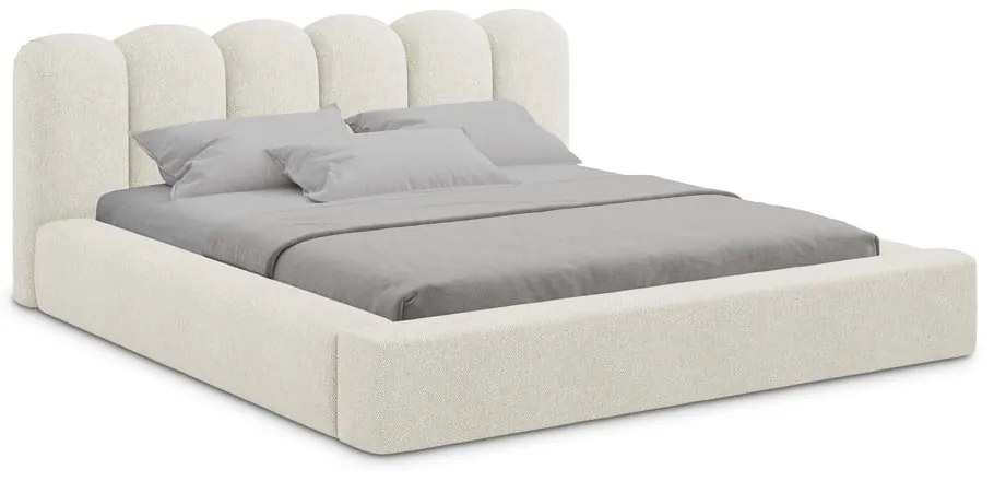 Letto matrimoniale imbottito crema con contenitore con griglia 140x200 cm Mano - Makamii