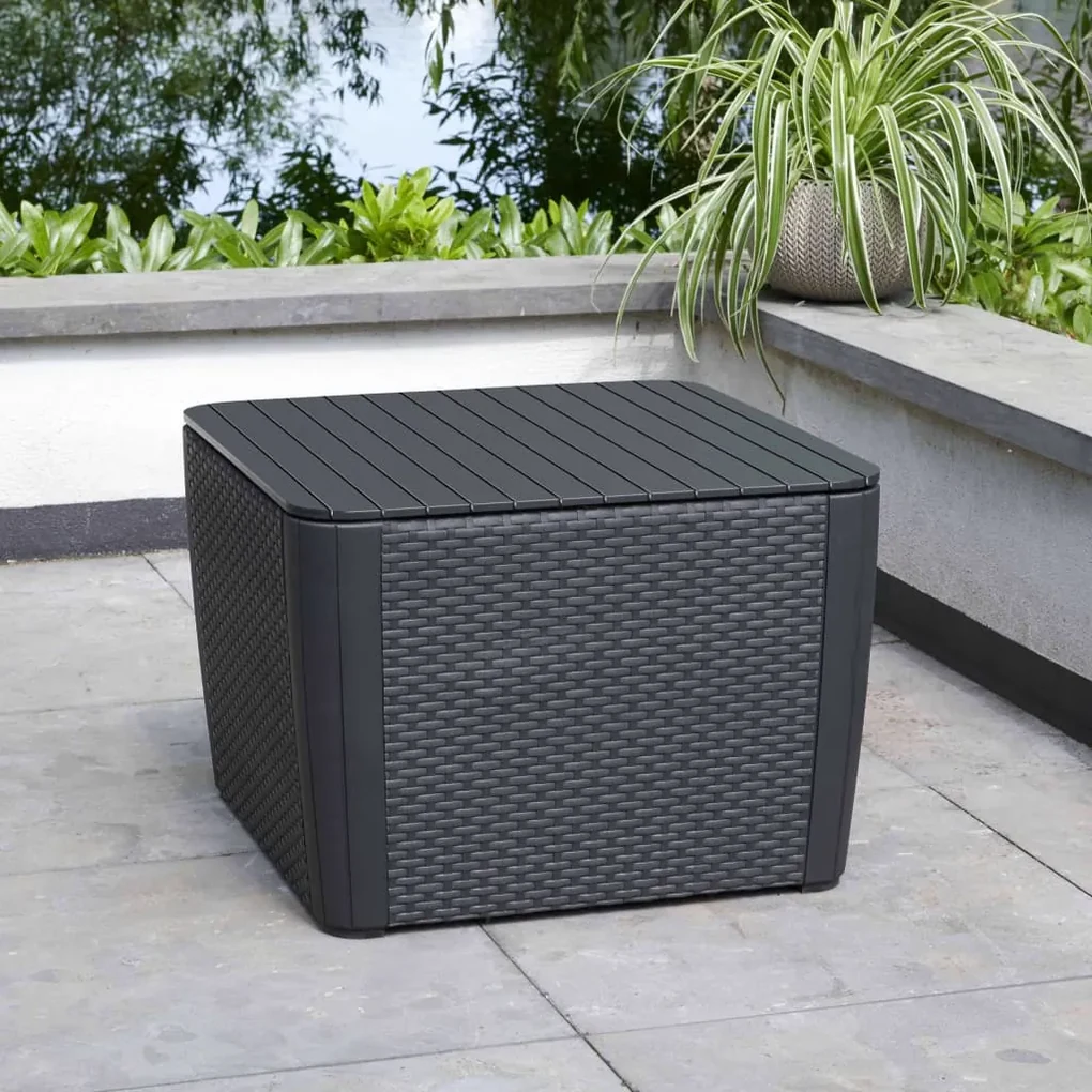 Keter Tavolino Da Esterno Luzon Con Effetto Rattan – Pratico Contenitore Da 44,6 Litri, Multifunzione Come Tavolino, Sgabello O Poggiapiedi, Portata 110 Kg, Grafite