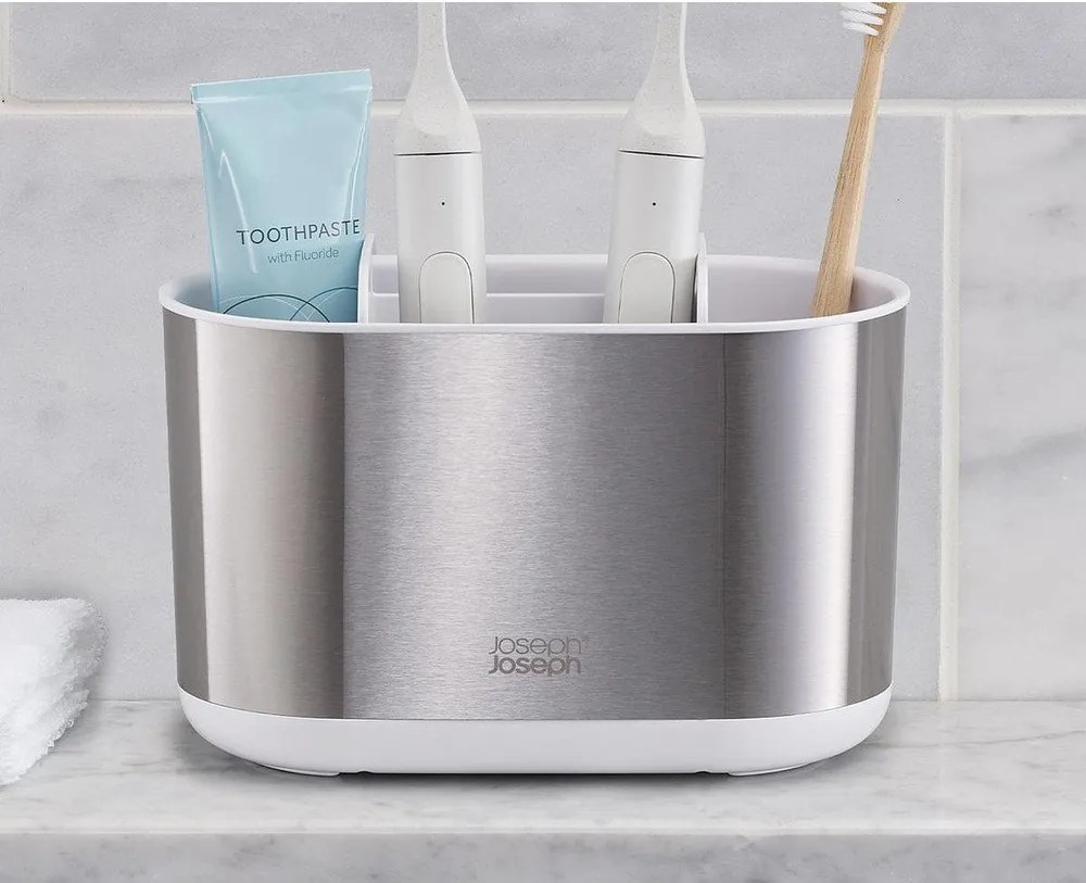 Portaspazzolino verticale argentato in acciaio inox Duo Steel – Joseph Joseph