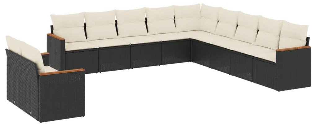 Set divani da giardino 11 pz con cuscini in polyrattan nero