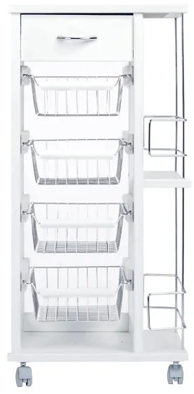 Carrello salvaspazio con cesti portafrutta e portabottiglie Bianco