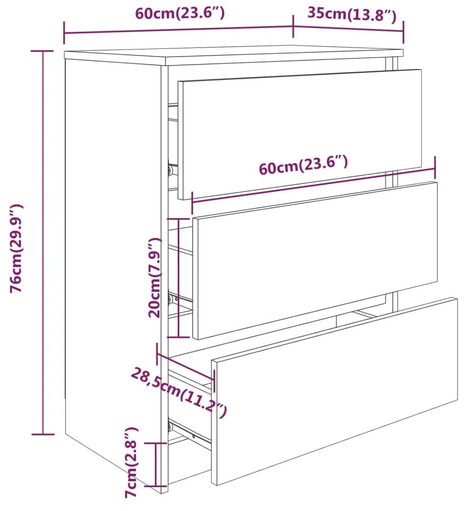 Credenza Nera 60x35x76 cm in Legno Multistrato