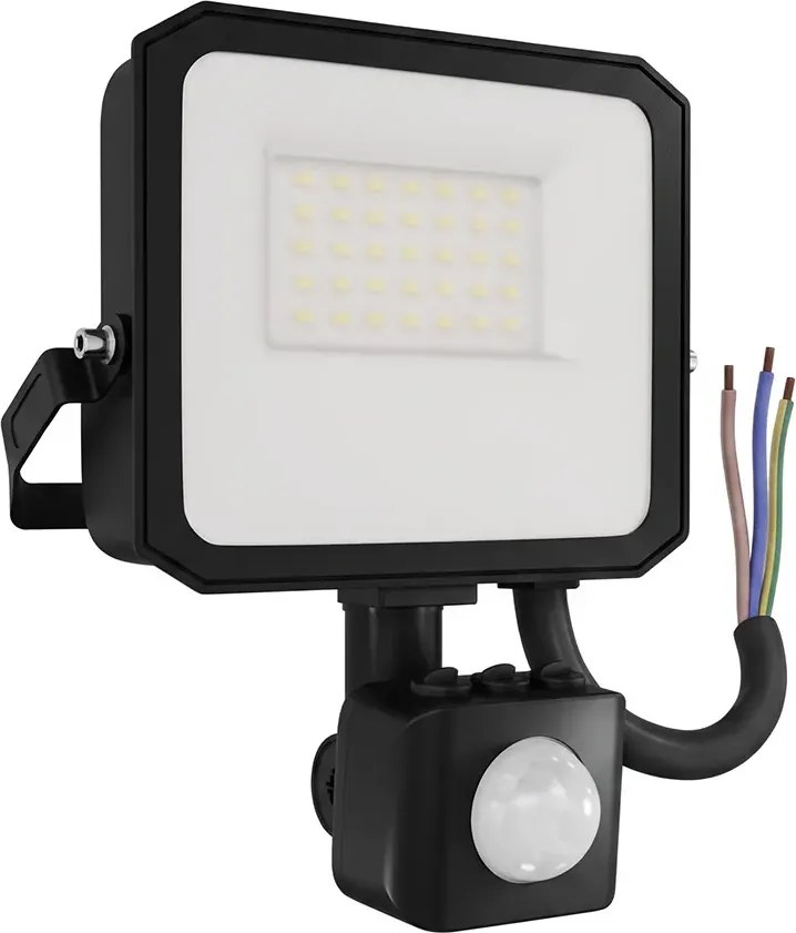 Faro LED 20W IP65 Nero con Sensore di Movimento e OSRAM chip LED Colore Bianco Caldo 3.000K