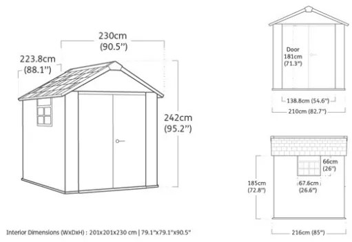 Casetta Da Giardino In Resina 229x223,5x242H Cm Oakland 757 Grigio Keter