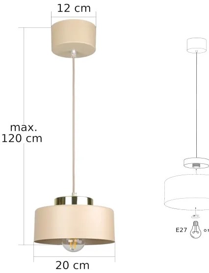 Lampadario a cavo IGNIA 1xE27/60W/230V tortora