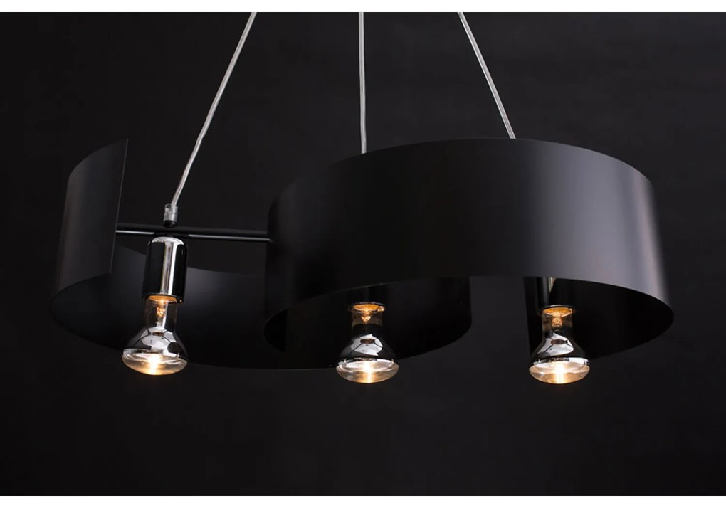 Lampadario Moderno 3 Luci Houyi In Acciao Nero E Cromo
