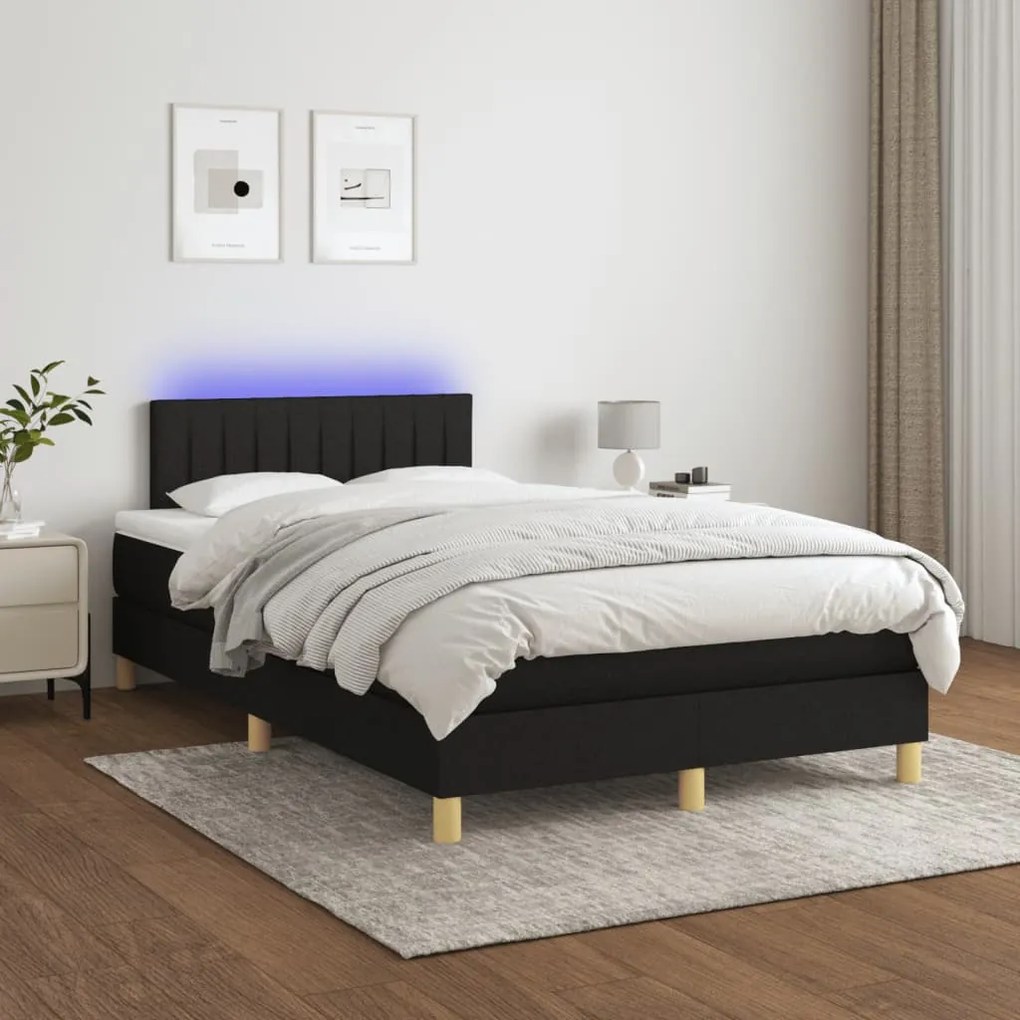 Letto A Molle Con Materasso E Led Nero 120x200cm İn Tessuto /