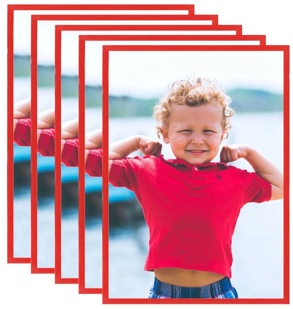 Cornici Foto Collage 5 Pz Per Parete O Tavolo Rosse 70x90cm Mdf /