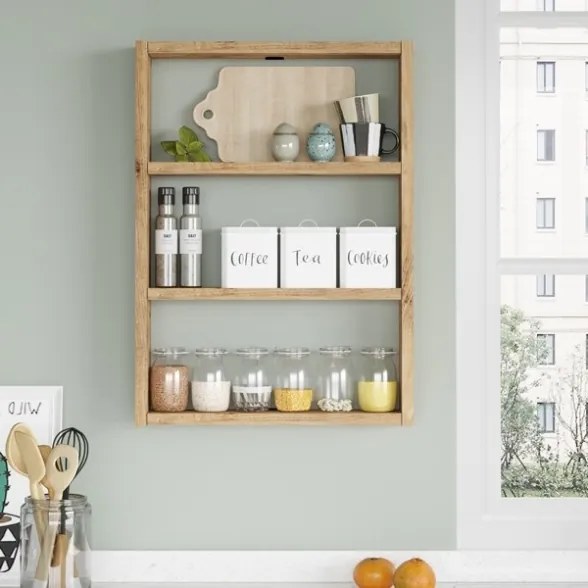 Mensola A Parete Cubo 43x9x60H 3 Ripiani Rovere Effetto Legno
