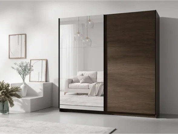 Armadio 200x207h Cm 2 Ante Scorrevoli Con Specchio Arsola Noce