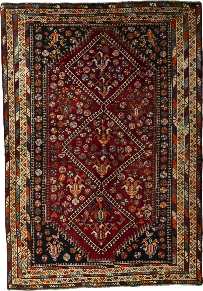 Shiraz Tappeto 220x160 Rosso (Iran) Annodato A Mano