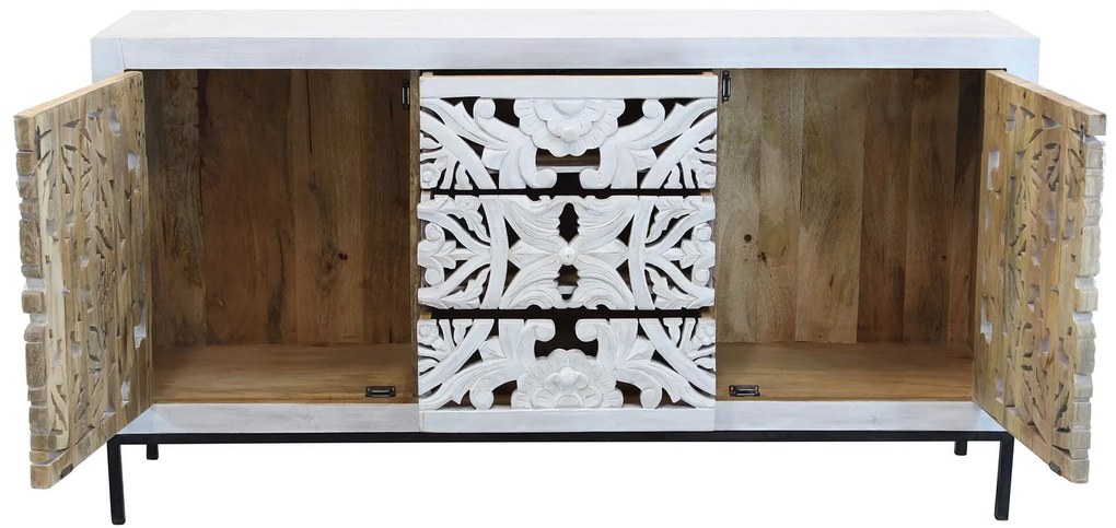 OHM - madia con decoro 2 ante 3 cassetti legno e ferro