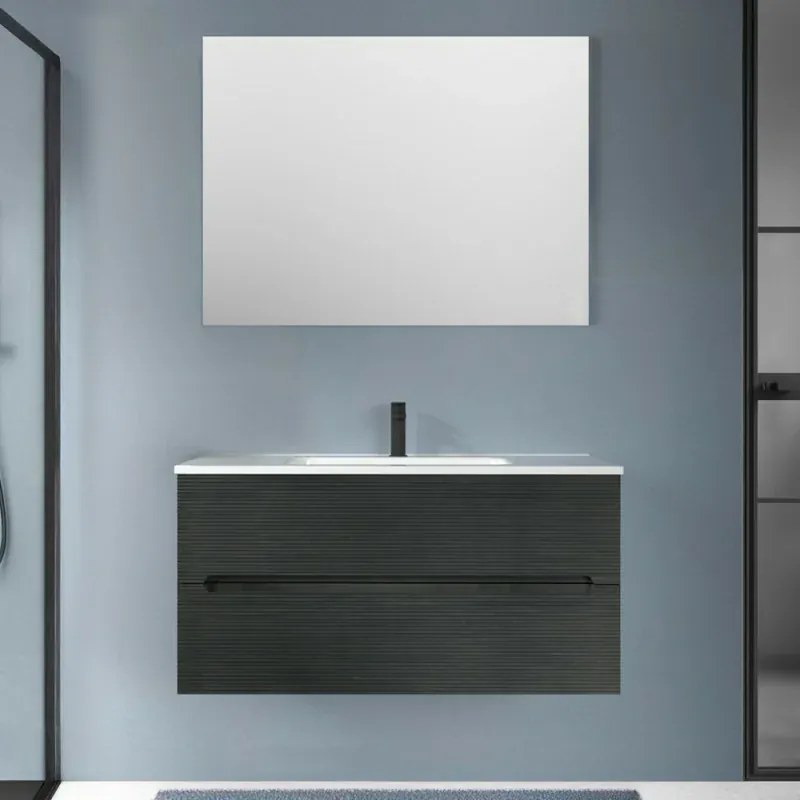 Mobile bagno sospeso 100 lava cannettato 2 cassetti lavabo e specchio Rigo