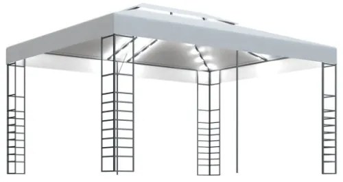 Gazebo con Stringa di Luci LED 4x3x2,7 m Bianco