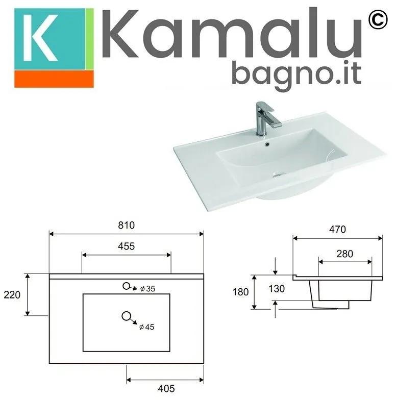 Kamalu - mobile bagno sospeso 80cm con lavabo integrato e 2 cassetti tod-80l