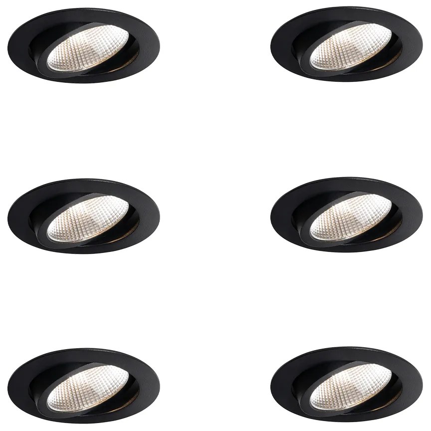 Set di 6 faretti da incasso neri 9,5 cm con LED 1300 lm dimmerabili IP23 - Gaius