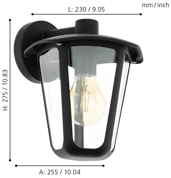 Eglo 98121 - Applique da esterno MONREALE 1xE27/60W/230V IP44 nero