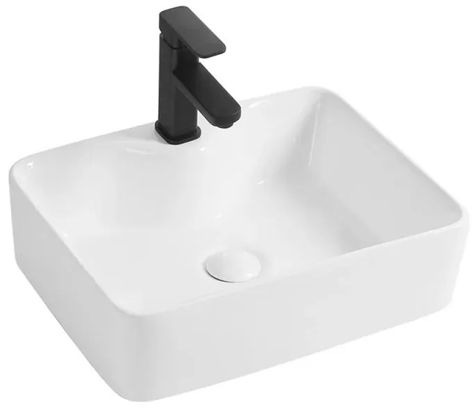 Lavabo da appoggio rettangolare 48x37 cm in ceramica bianco lucido