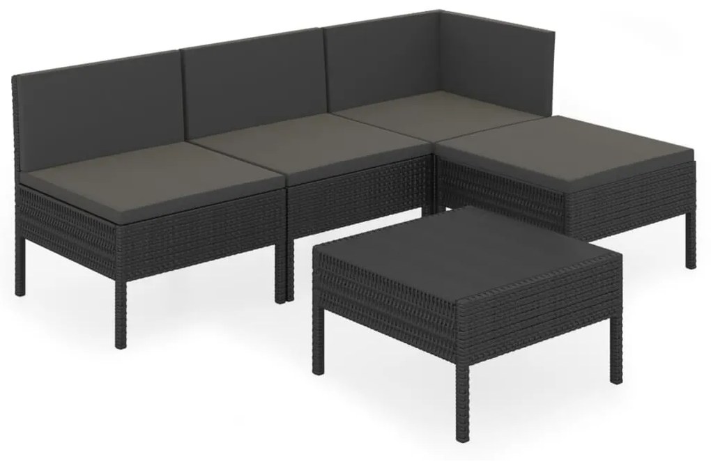 Set Divani da Giardino 5 pz con Cuscini in Polyrattan Nero