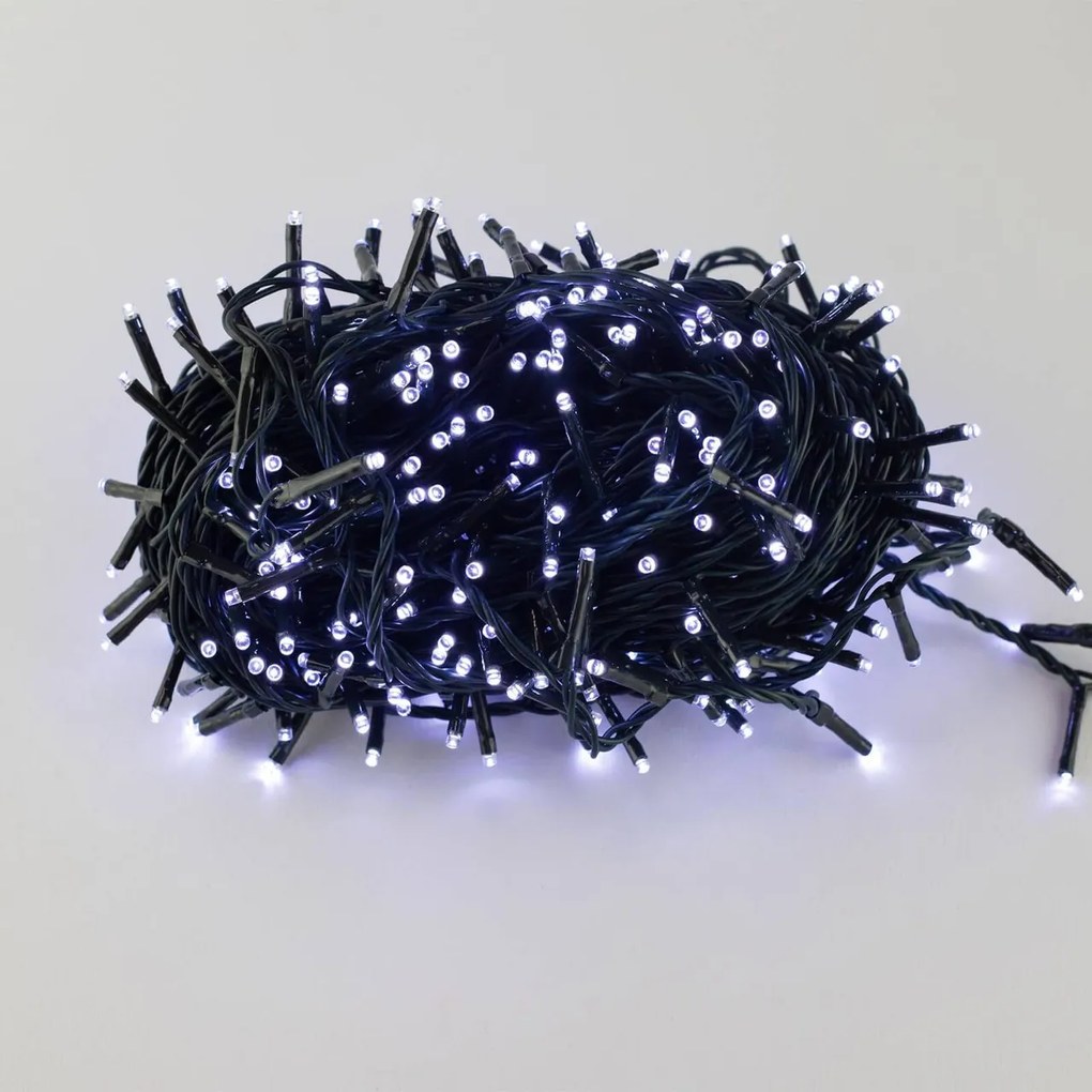 Catenaria NATALIZIA LED 8 GIOCHI DI LUCE 23m IP44 - Cavo VERDE Colore Bianco Freddo 7500 - 8500 °K