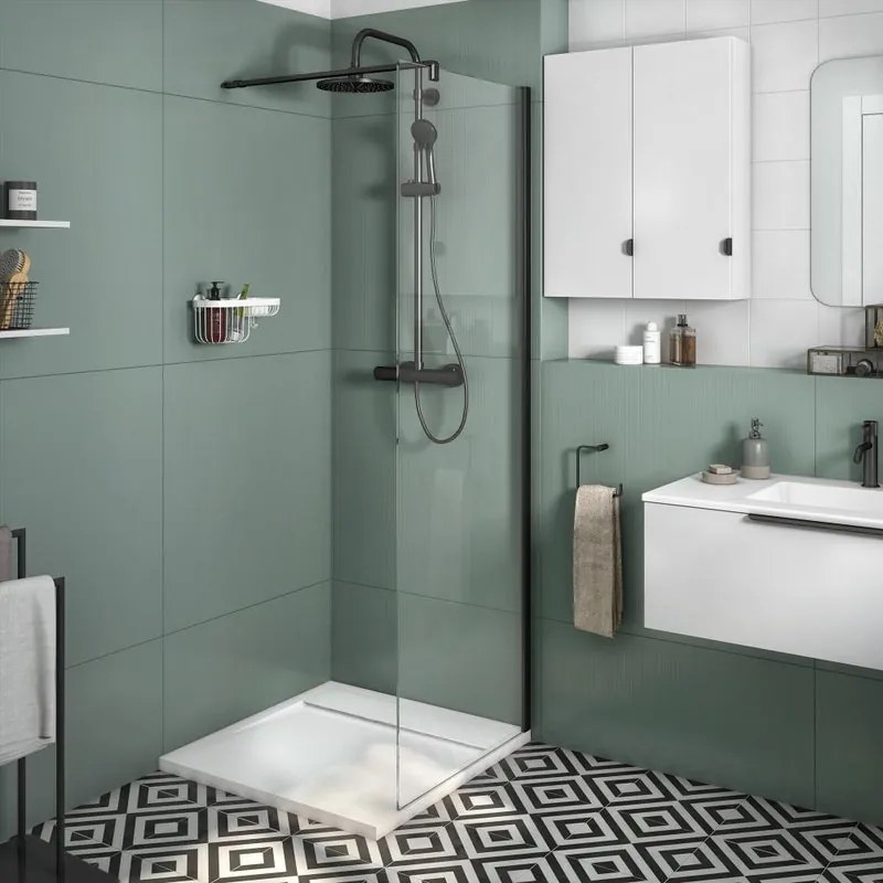 Box doccia walk-in Neo, vetro 8 mm, L 68.6-69.5 cm x H 200 cm, profilo nero