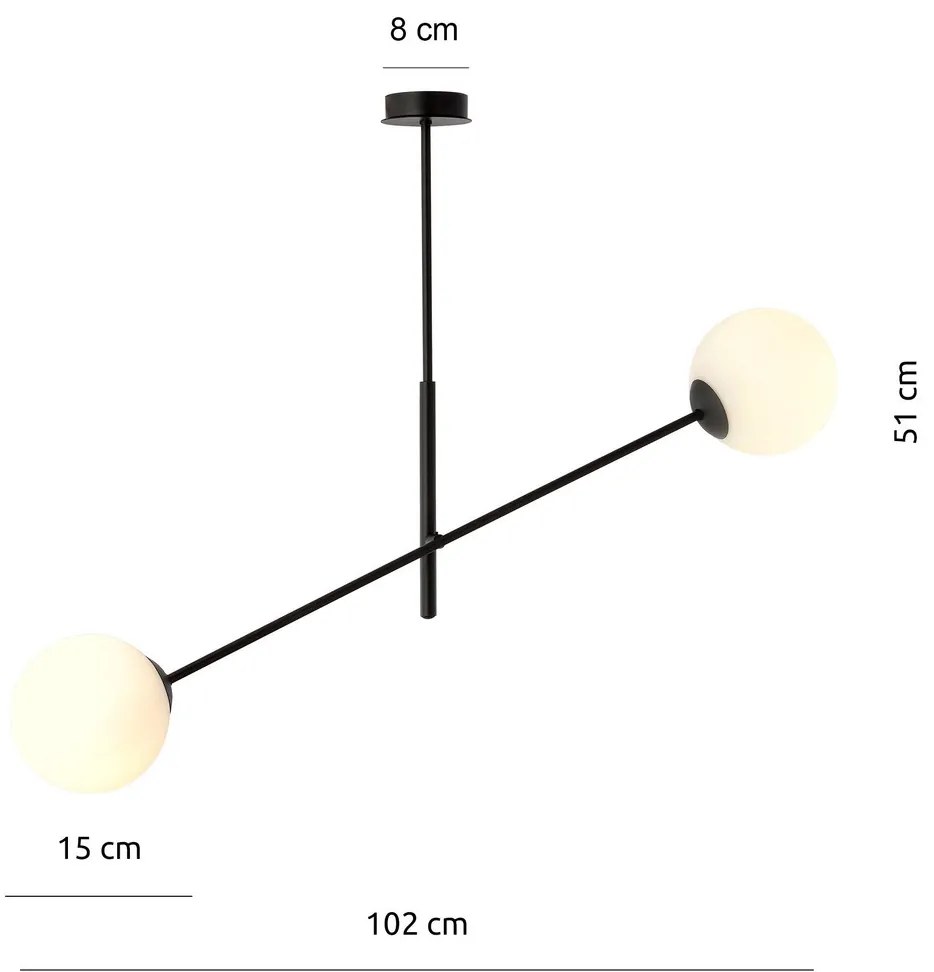 Lampadario da Soffitto in Acciaio e Vetro LINEAR 2 Nero 2xE14