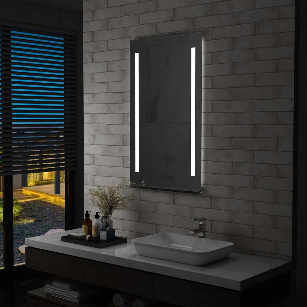 Specchio Da Parete A Led Per Bagno Con Ripiano 60x100 Cm /