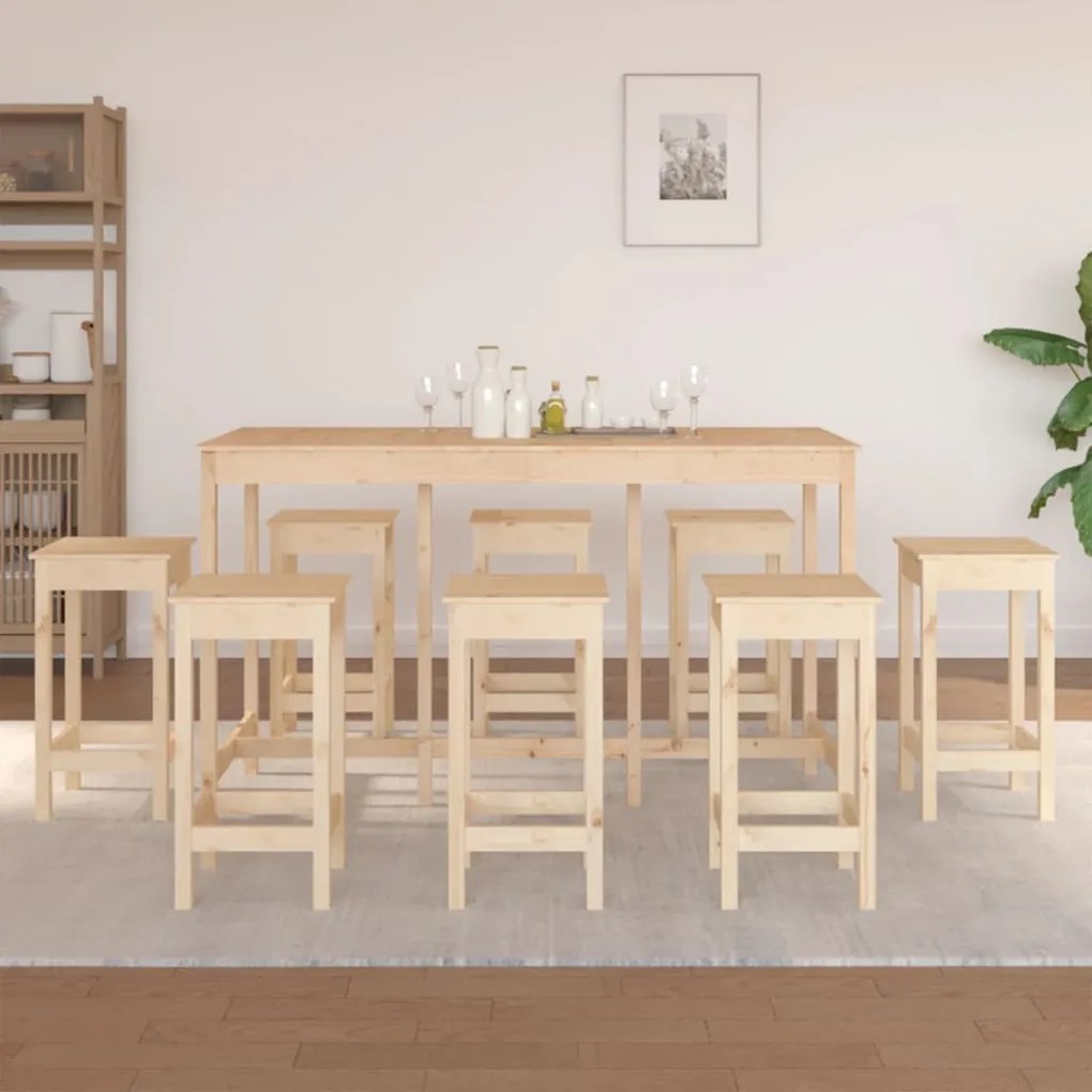 Set Da Bar 9 Pz İn Legno Massello Di Pino /