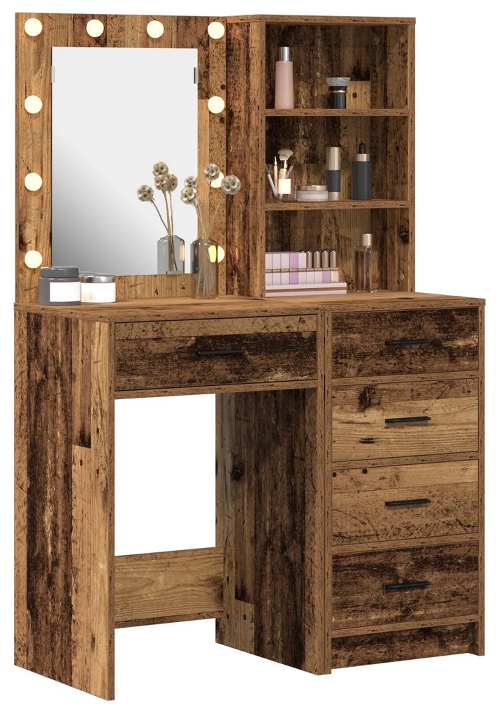 Set da toeletta a 2 pezzi con led in legno antico