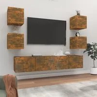 Set di Mobili Porta TV 6 pz Rovere Fumo in Legno Multistrato cod mxl 12157