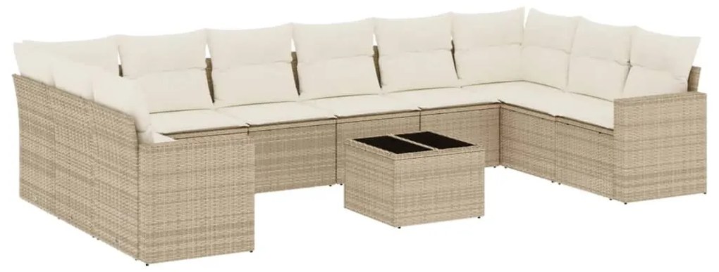 Set Divani da Giardino 11 pz con Cuscini Beige in Polyrattan