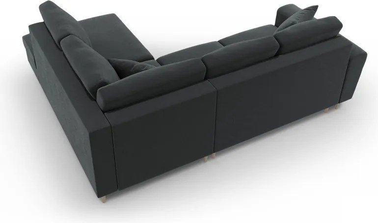 Divano angolare grigio scuro allungabile e con contenitore (con penisola a destra/a L) con rivestimento in velluto Kyoto – Cosmopolitan Design