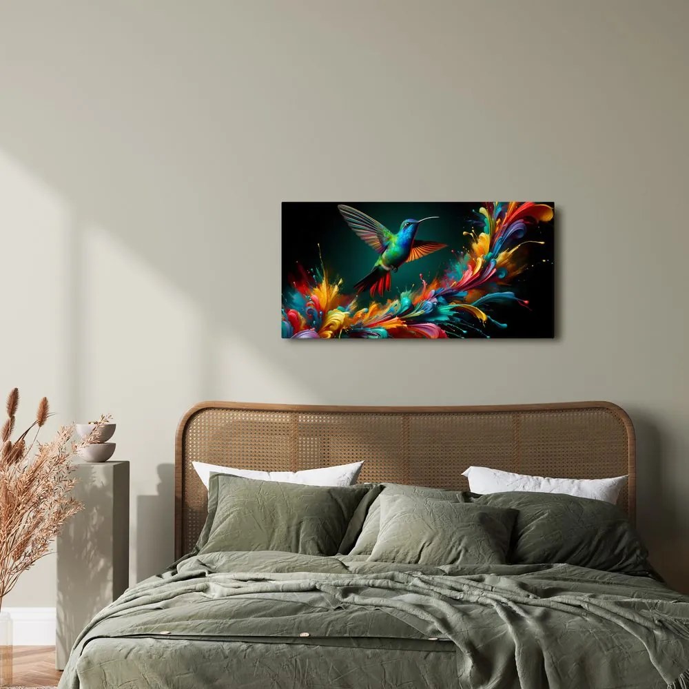 Quadro su tela – Colibrì ed esplosione di colori